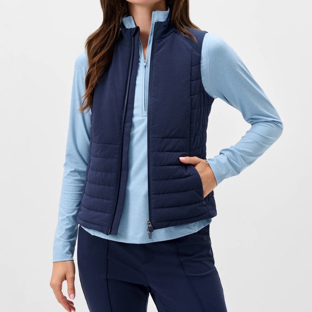johnnie-O Navy Victoria Performance Mixed Media Vest XL NWT